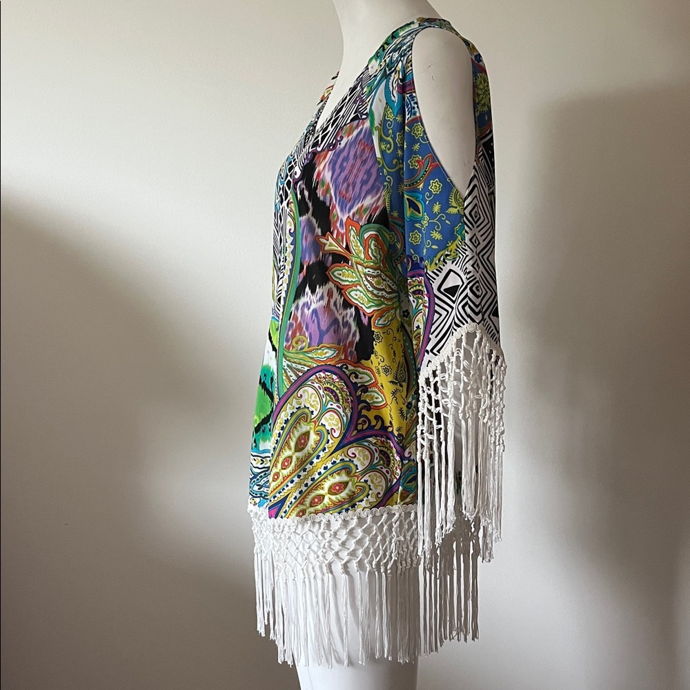 Chicos Colorful Paisley Fringe Top - Picture 6 of 15